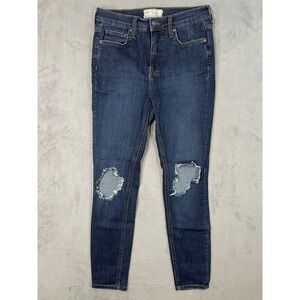 Free People Jeans Womens 28 Blue Ripped Denim Regular Skinny Dark Wash Preppy